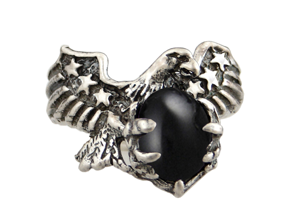 Sterling Silver Black Onyx American Eagle Ring Size 6